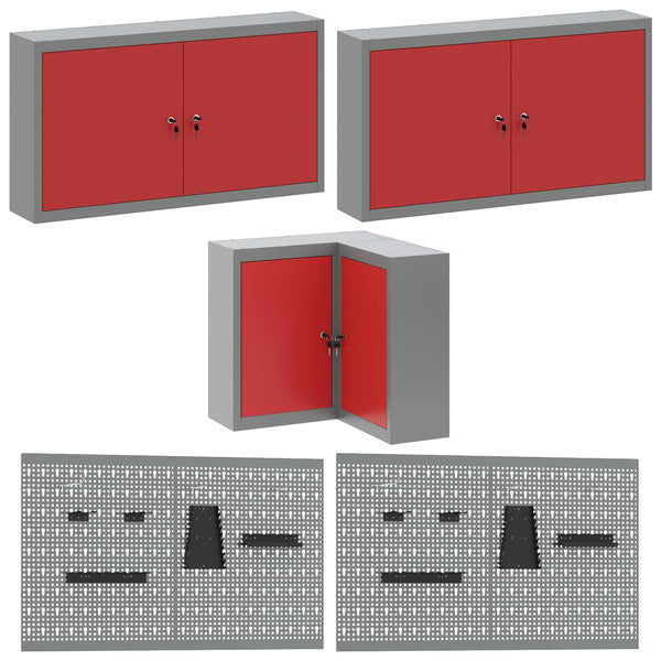 Werkstattschrank Set mit Schubladen Rot/Grau