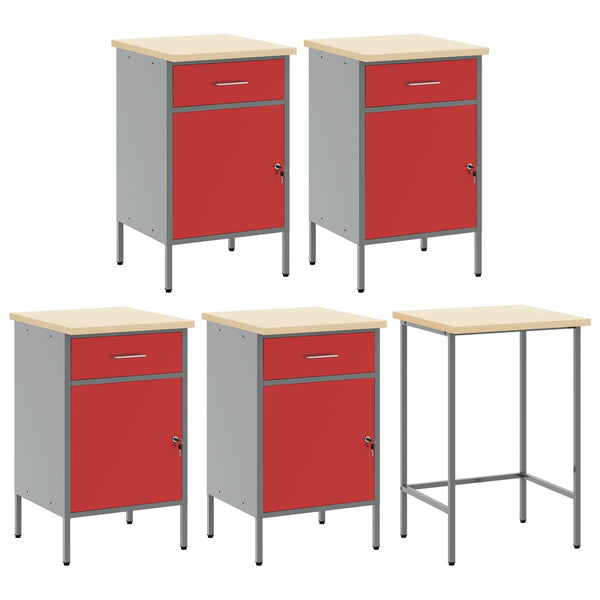 Werkstattschrank Set mit Schubladen Rot/Grau
