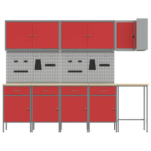 Werkstattschrank Set mit Schubladen Rot/Grau