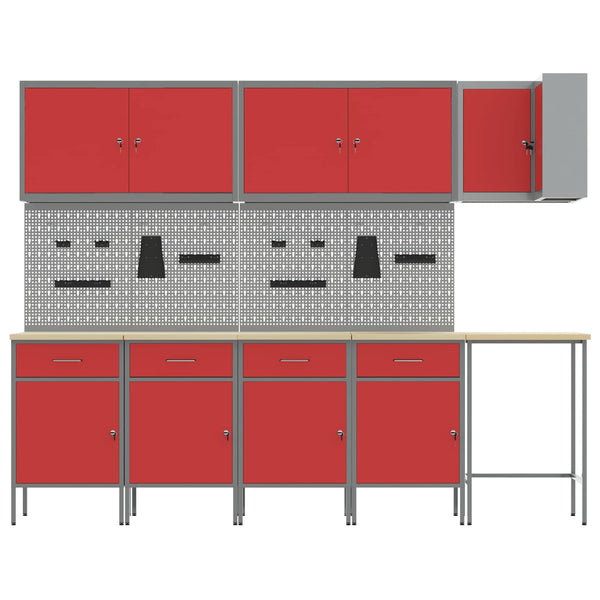 Werkstattschrank Set mit Schubladen Rot/Grau