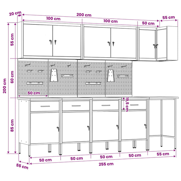 Werkstattschrank Set mit Schubladen Rot/Grau