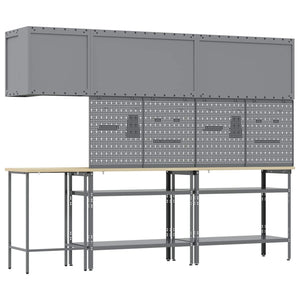 Werkstattschrank Set mit Regal, 10-teilig, Rot & Grau
