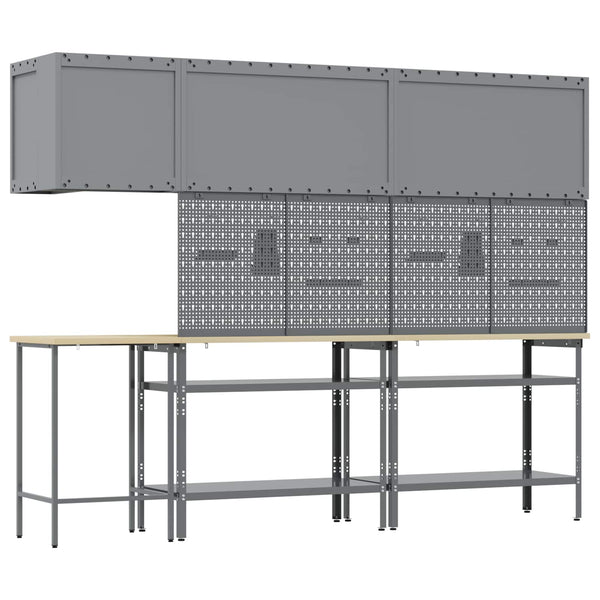 Werkstattschrank Set mit Regal, 10-teilig, Rot & Grau