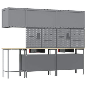 Werkbank Set mit Schubladen, 10-teilig, Rot/Grau