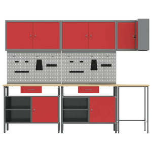 Werkbank Set mit Schubladen, 10-teilig, Rot/Grau