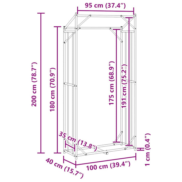 Brennholzregal mit Regenschutz Verzinkt 100x200cm