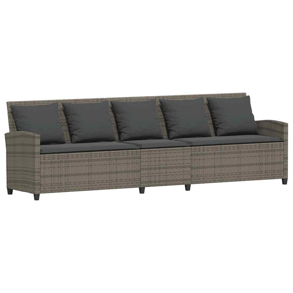 5-Sitzer Gartensofa Grau Poly Rattan mit Kissen