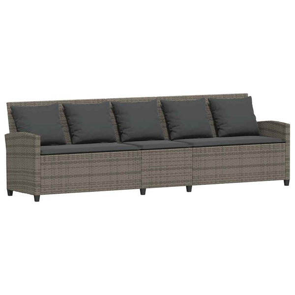 5-Sitzer Gartensofa Grau Poly Rattan mit Kissen