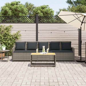 5-Sitzer Gartensofa Grau Poly Rattan mit Kissen
