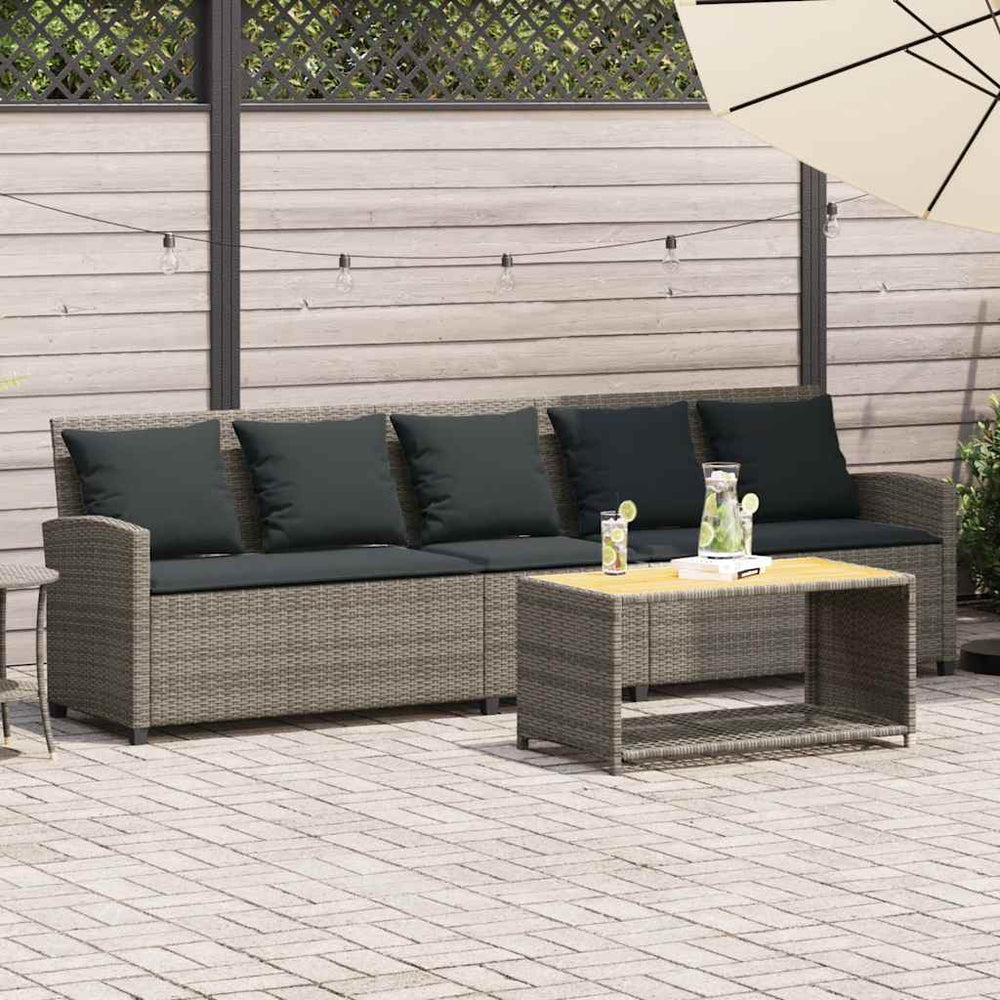 5-Sitzer Gartensofa Grau Poly Rattan mit Kissen