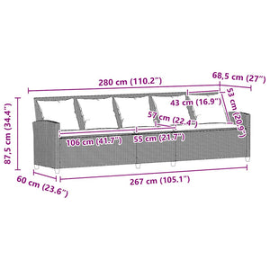 5-Sitzer Gartensofa Hellgrau Poly Rattan