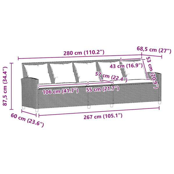 5-Sitzer Gartensofa Hellgrau Poly Rattan