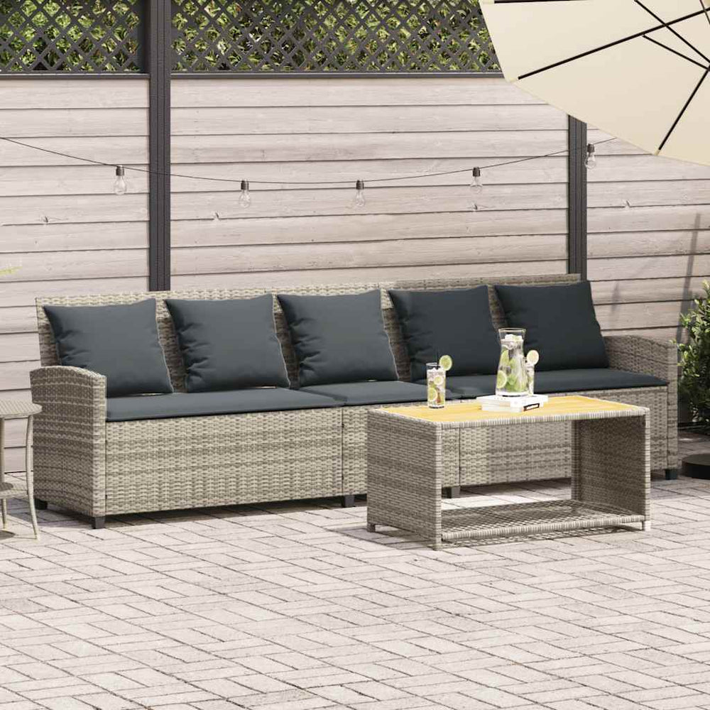 5-Sitzer Gartensofa Hellgrau Poly Rattan
