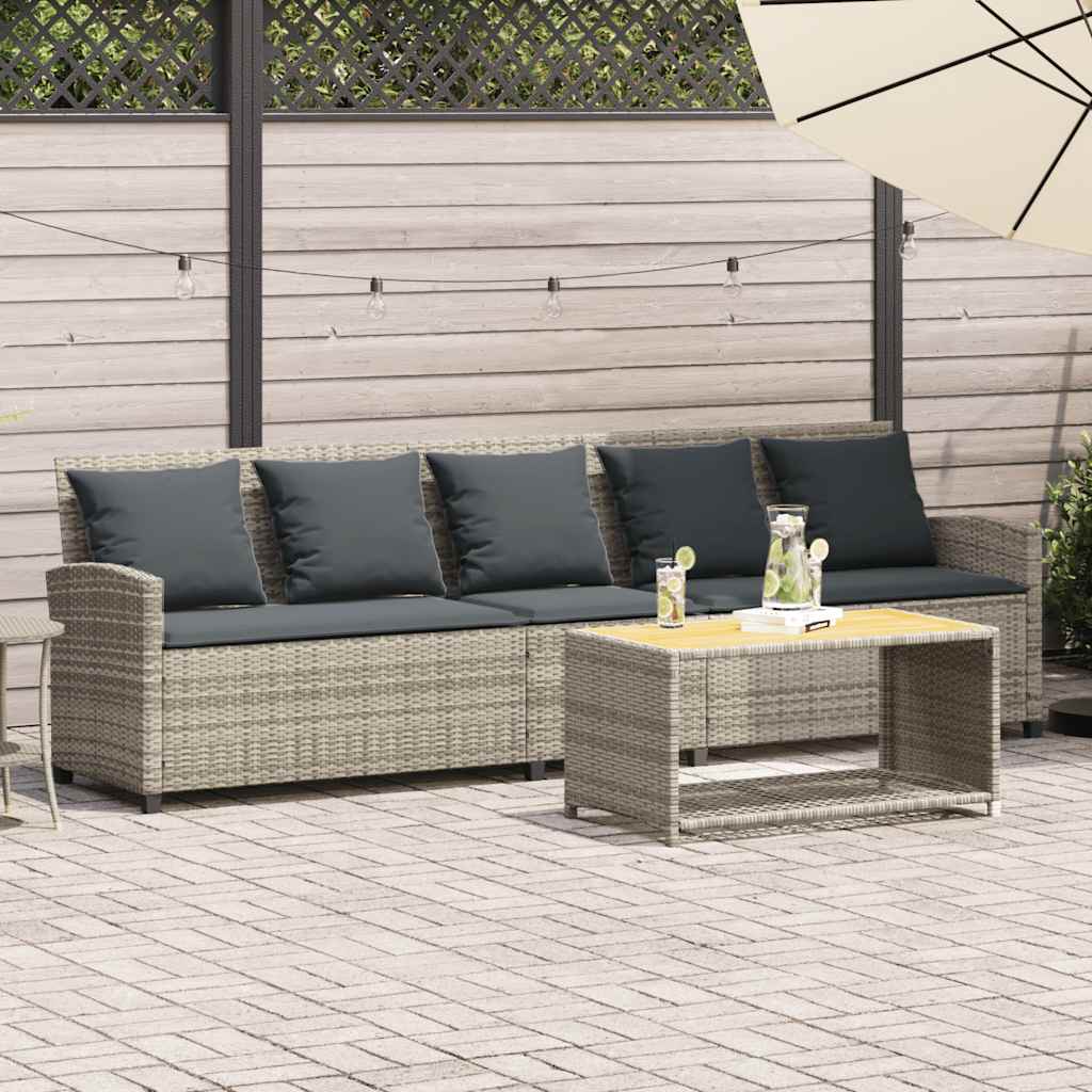 5-Sitzer Gartensofa Hellgrau Poly Rattan