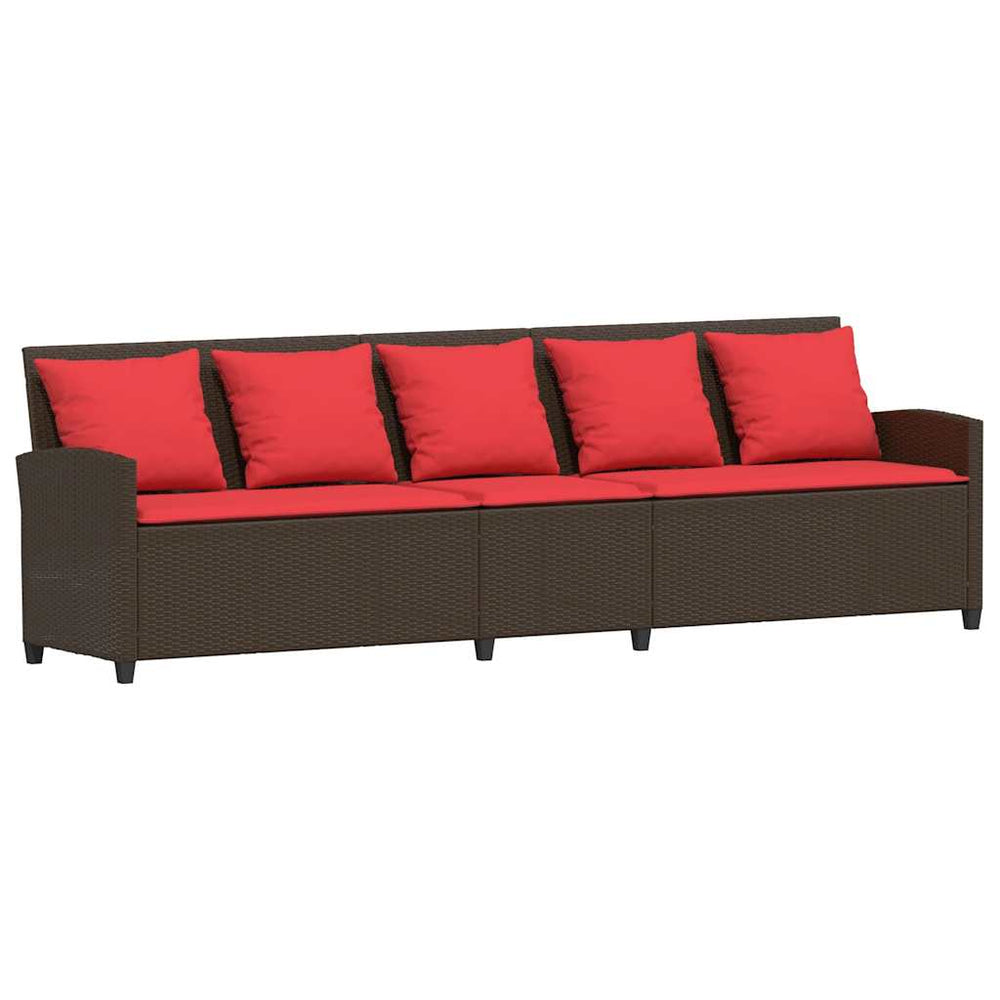 5-Sitzer Gartensofa Braun Poly Rattan mit Kissen