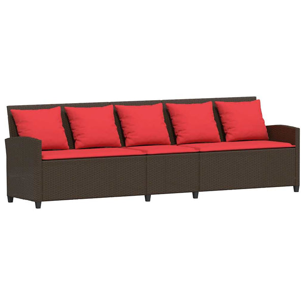 5-Sitzer Gartensofa Braun Poly Rattan mit Kissen