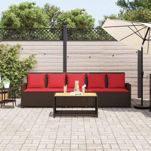 5-Sitzer Gartensofa Braun Poly Rattan mit Kissen