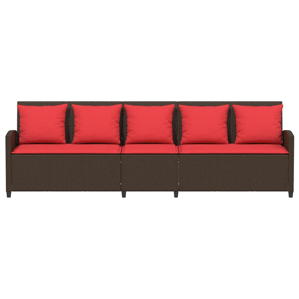 5-Sitzer Gartensofa Braun Poly Rattan mit Kissen