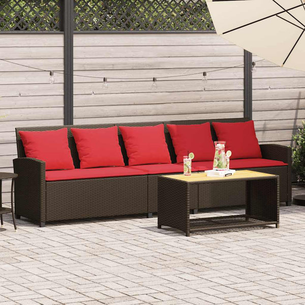 5-Sitzer Gartensofa Braun Poly Rattan mit Kissen