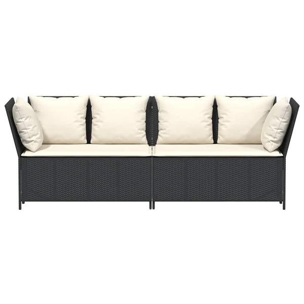 Gartensofa mit Kissen Schwarz Poly Rattan