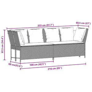Gartensofa mit Kissen Schwarz Poly Rattan