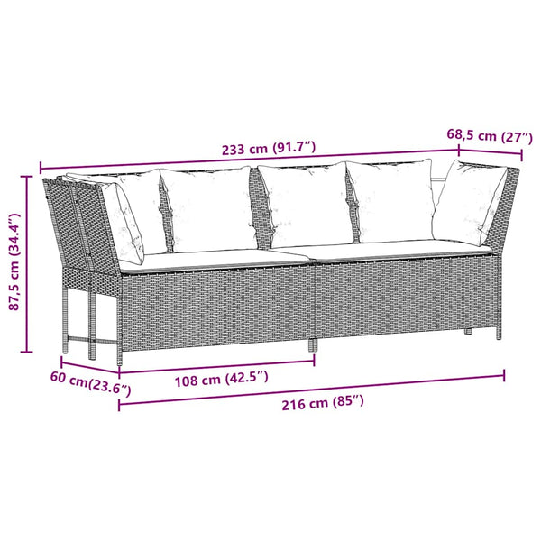 Gartensofa Braun Poly Rattan mit Kissen