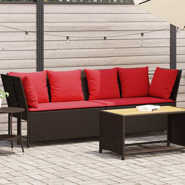Gartensofa Braun Poly Rattan mit Kissen