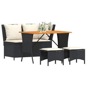 4-tlg. Garten-Essgruppe mit Kissen Schwarz Poly Rattan