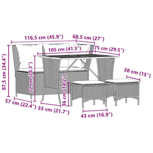 4-tlg. Garten-Essgruppe mit Kissen Schwarz Poly Rattan