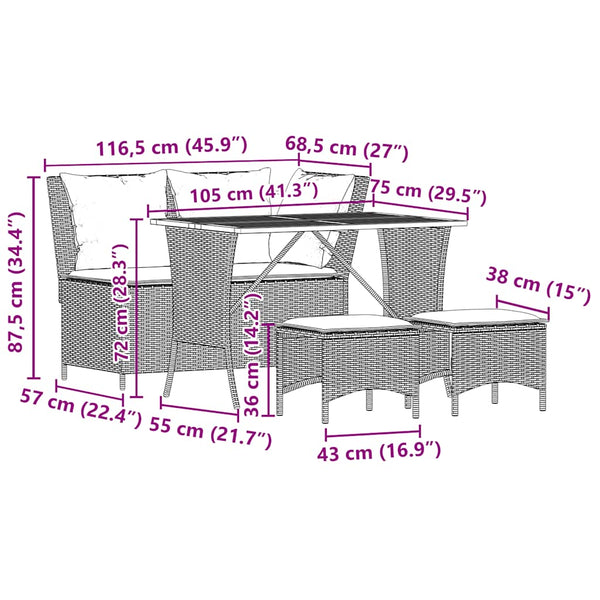 4-tlg. Garten-Essgruppe mit Kissen Schwarz Poly Rattan