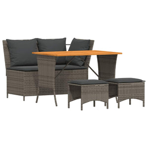 4-tlg. Garten-Essgruppe mit Kissen Grau Poly Rattan