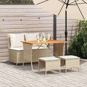 4-tlg. Garten Essgruppe Beige Poly Rattan