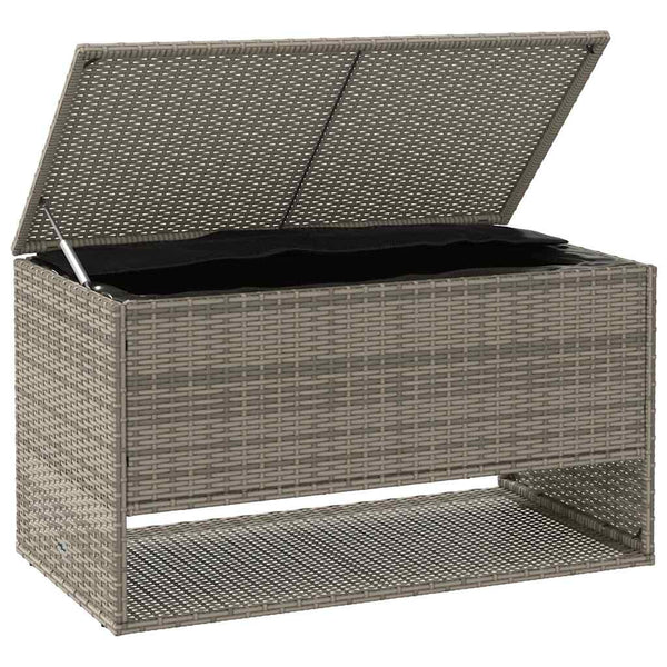 Graue Outdoor-Kissenbox aus Poly Rattan - 100 cm