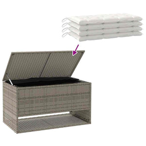 Graue Outdoor-Kissenbox aus Poly Rattan - 100 cm