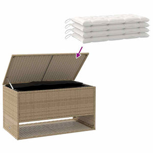 Beige Outdoor Kissenbox Poly Rattan 100 cm