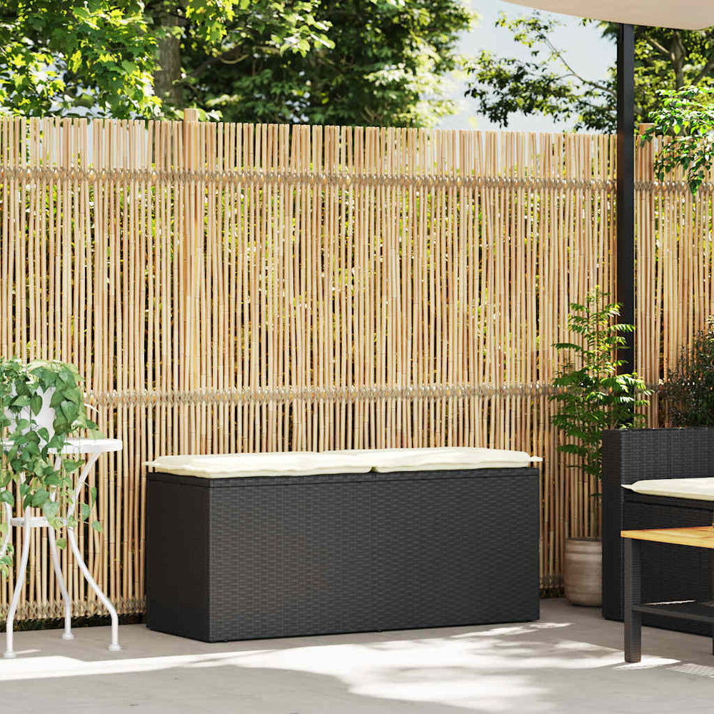 Schwarze Gartenbank mit Kissen 110 cm