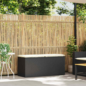 Schwarze Gartenbank mit Kissen 110 cm