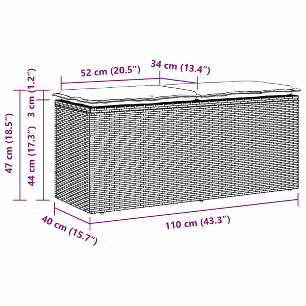 Schwarze Gartenbank mit Kissen 110 cm