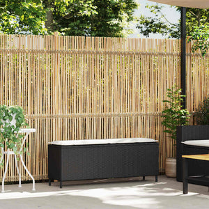 Gartenbank Schwarz mit Kissen 110 cm Poly Rattan