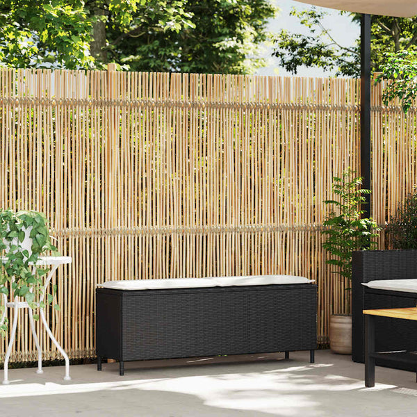Gartenbank Schwarz mit Kissen 110 cm Poly Rattan