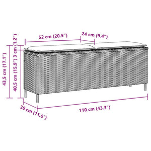 Gartenbank Schwarz mit Kissen 110 cm Poly Rattan