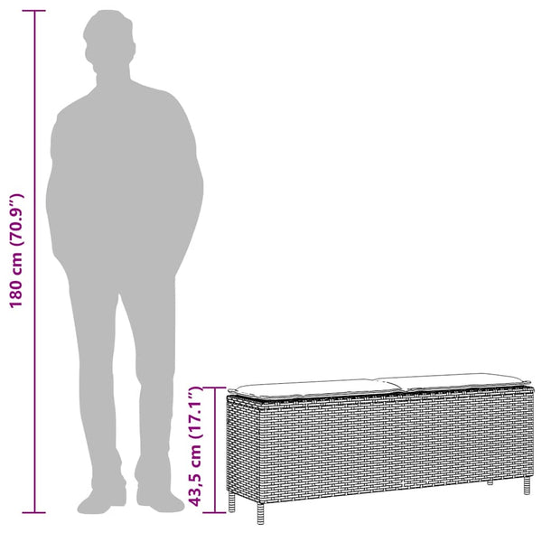 Gartenbank Schwarz mit Kissen 110 cm Poly Rattan