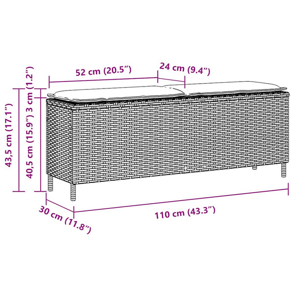 Gartenbank Grau mit Kissen 110 cm Poly Rattan