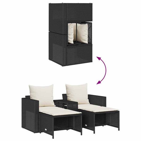 5-tlg. Garten Sofagarnitur Schwarz Poly Rattan