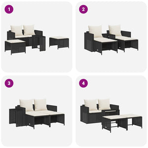 5-tlg. Garten Sofagarnitur Schwarz Poly Rattan