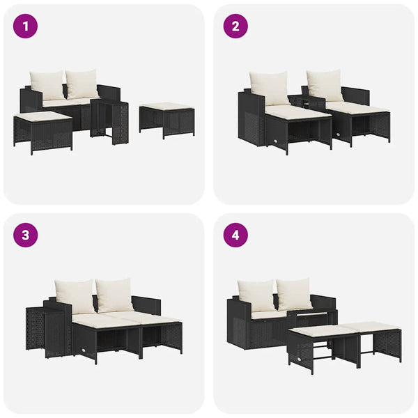 5-tlg. Garten Sofagarnitur Schwarz Poly Rattan