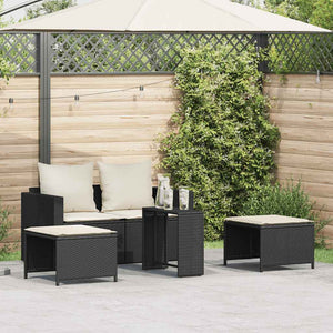 5-tlg. Garten Sofagarnitur Schwarz Poly Rattan