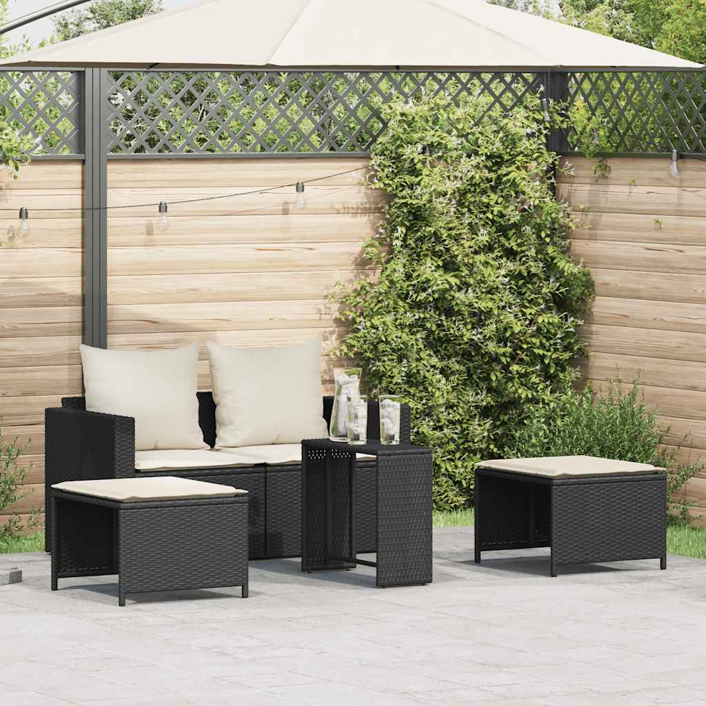 5-tlg. Garten Sofagarnitur Schwarz Poly Rattan