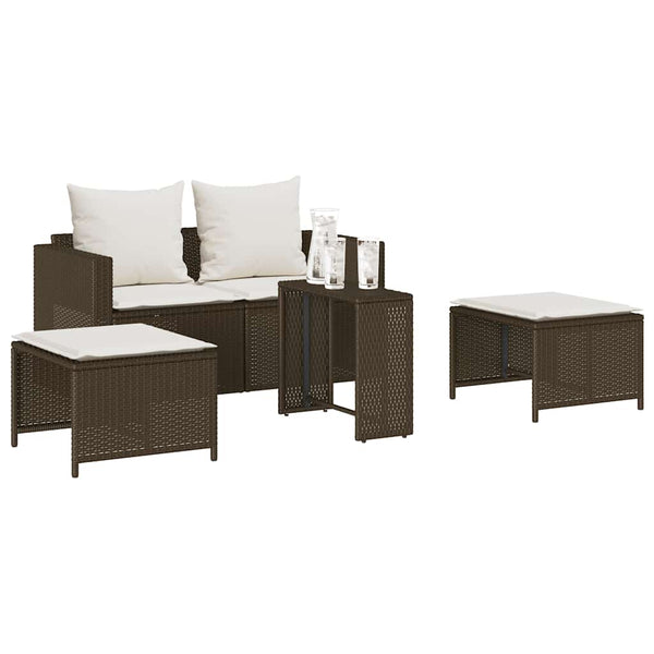 5-tlg. Garten Sofagarnitur Braun Poly Rattan