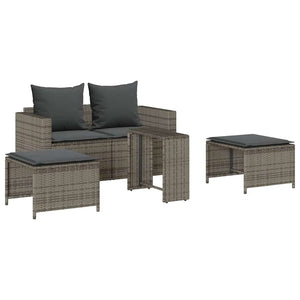 5-tlg. Garten Sofagarnitur Grau Poly Rattan
